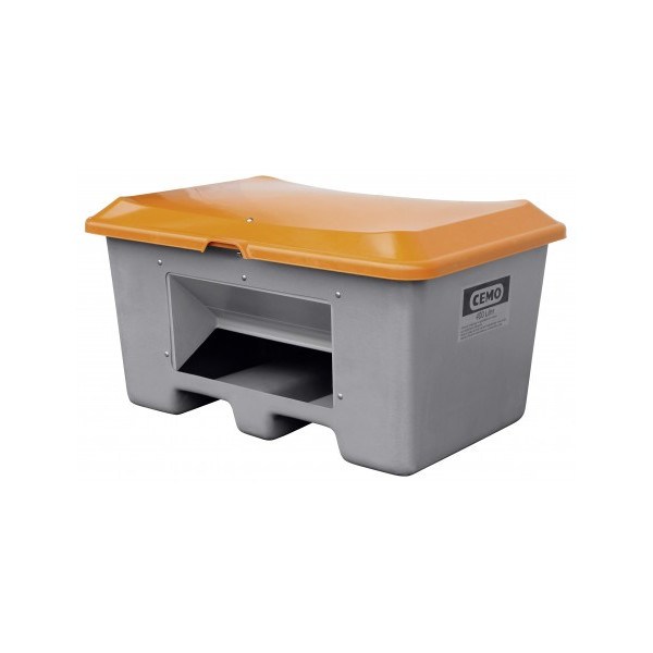 CEMO Streugutbehälter Plus3 400l mit Entnahmeöffnung und Staplertaschen grau orange