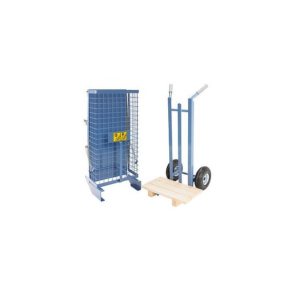 GEDA Ziegelpritsche mit hochstellbarem Schutzgitter, 1 Karre und 2 Paletten