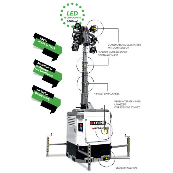 TRIME X-HYBRID 8,5 m Mast 6 x 150 W LED Flutlicht
