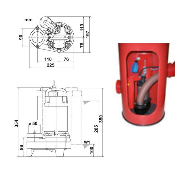 Tsurumi Pump POMA Mobile Abwasserpumpe mit Schwimmerschalter 0,15 kW